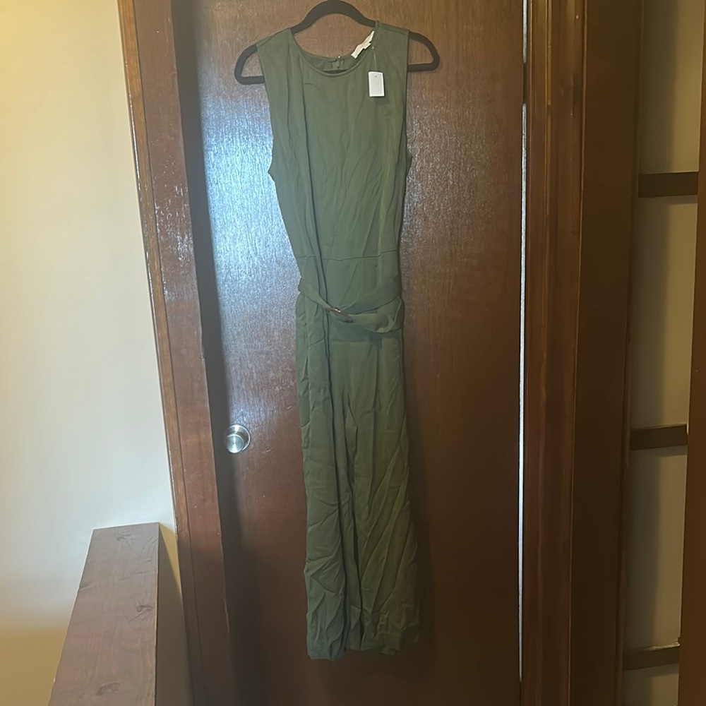 LOFT Green Jumpsuit with Waist Tie
